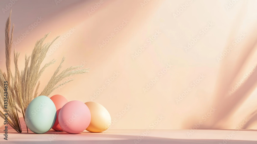 Fototapeta premium Soft pastel Easter eggs on beige background