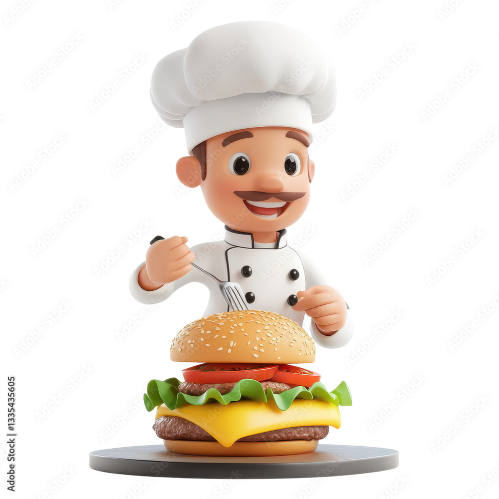 A Delightful 3D Cartoon Chef Preparing a Juicy Burger Masterpiece A Culinary Cartoon Adventure A Delightful 3D Cartoon Chef Preparing a Juicy Burger Masterpiece A Culinary Cartoon Adventure