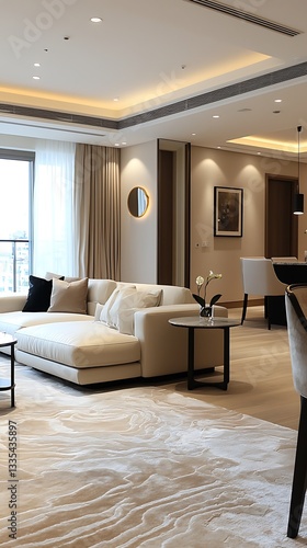 A modern living room with elegant furniture and natural lighting