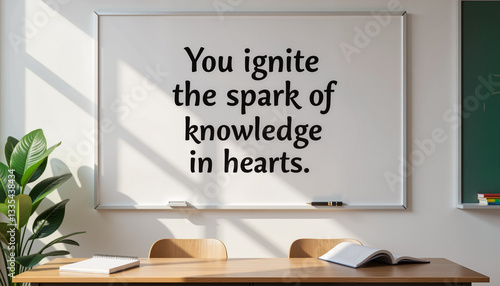 Inspirational quote in a classroom setting illuminates education  