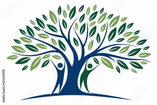Abstract tree logo stylized human figures green