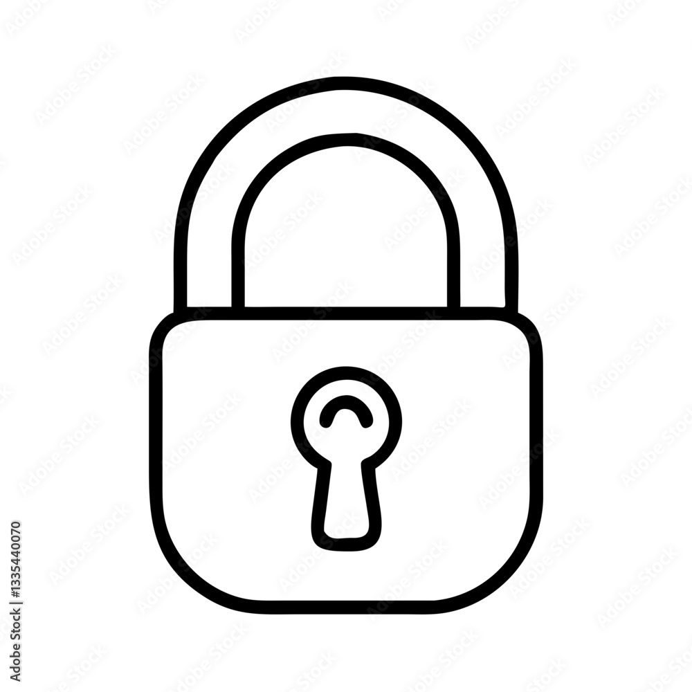 Padlock icon in minimalistic line art style on white background Padlock icon in minimalistic line art style on white background