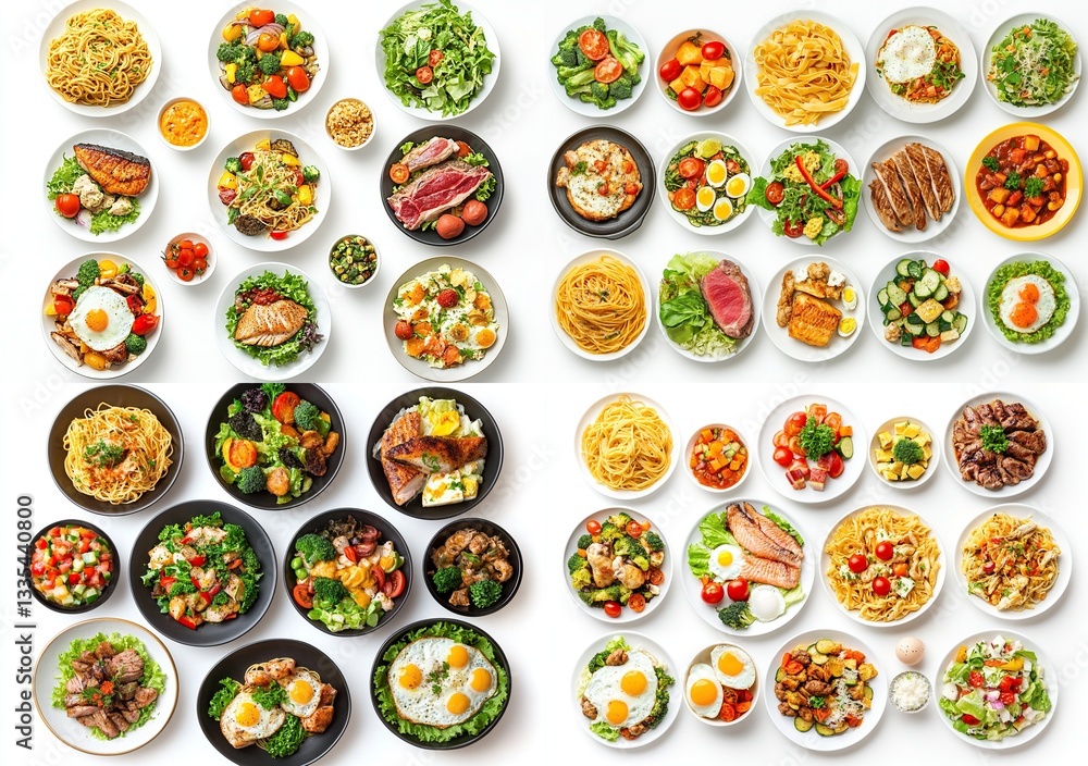 Flatlay of various healthy meal options. Flatlay of various healthy meal options.