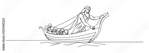 charon ferryman vector monoline one line line art greek mythology