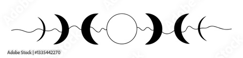 moon phases vector monoline one line line art astronomy