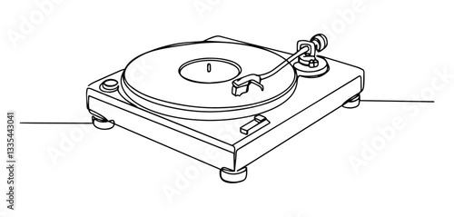 vintage record player turntable vector line art monoline one line illustration outline drawing