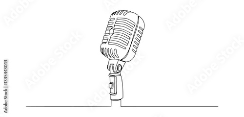 vintage microphone vector line art monoline one line illustration outline drawing