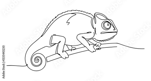 chameleon vector line art monoline one line illustration outline draw
