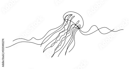jellyfish vector line art monoline one line illustration outline drawing