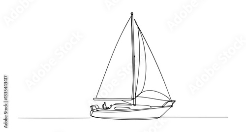 sailboat on the sea line art vector monoline style