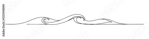 stylized ocean waves curling in balanced black line composition with minimal design
