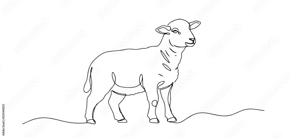 Fototapeta premium lamb sheep thin line art style vector