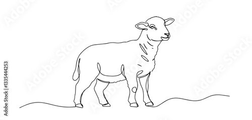 lamb sheep thin line art style vector