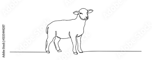 lamb sheep thin line art style vector