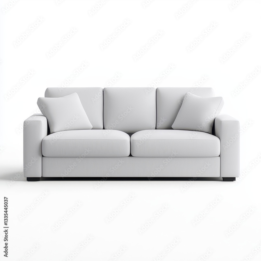Obraz premium White Upholstered Three-Seater Sofa on White Background
