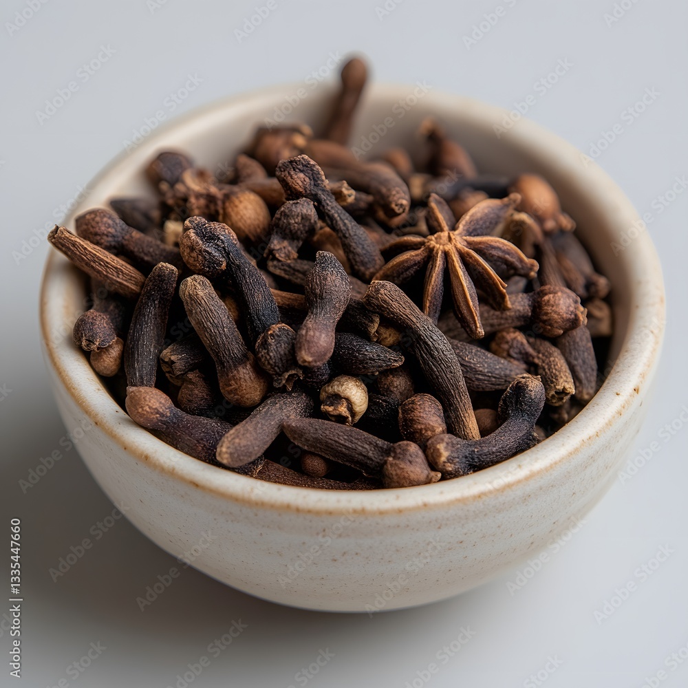 Fototapeta premium Cloves, star anise, spice bowl, studio, cooking