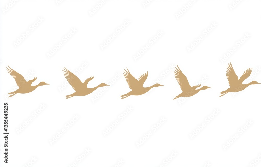 Obraz premium Beige Cranes in Flight Against White