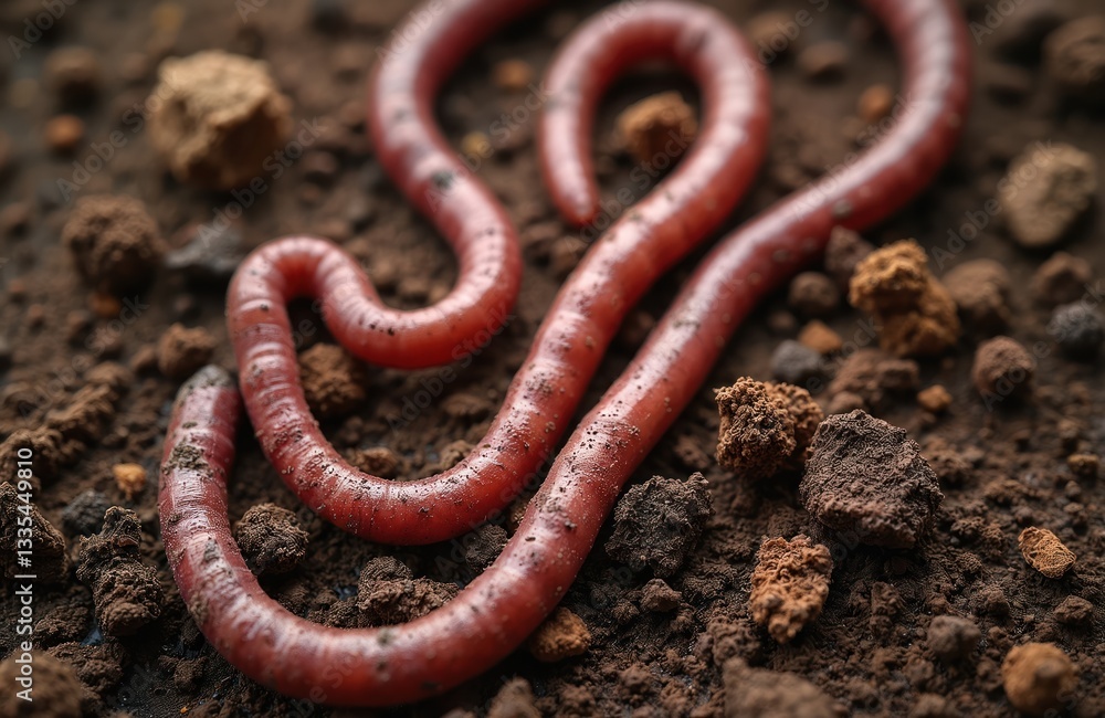 Obraz premium Closeup photo of earthworms in fertile soil. Dirt loam ground. Composting aeration nature organic worms symbolize agriculture ecosystem sustainability environment choice responsibility consciousness