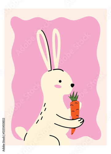 Set of Easter Posters in Abstract 90s Retro Style. Spring Wall Art, Minimalist Vector Designs with Rabbits and Eggs. Hand Drawn Doodle Style Posters Easter Theme
