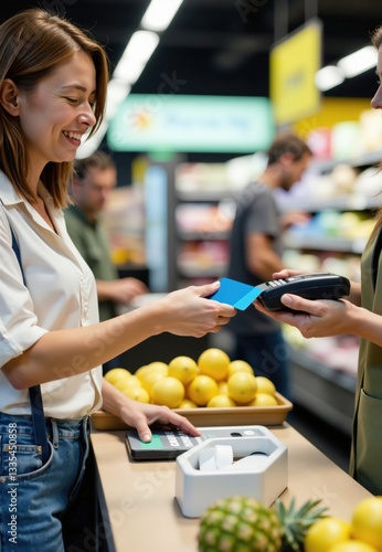 Wallpaper Mural Woman Paying with Credit Card at Supermarket Checkout Torontodigital.ca