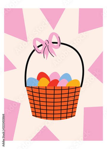 Set of Easter Posters in Abstract 90s Retro Style. Spring Wall Art, Minimalist Vector Designs with Rabbits and Eggs. Hand Drawn Doodle Style Posters Easter Theme