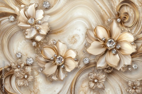 Gold flowers on marble swirls