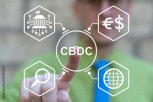 CBDC Central Bank Digital Currency Concept. Financial technology exchange, money and digital asset, transaction in different currency, global business online banking technology, mobile banking.