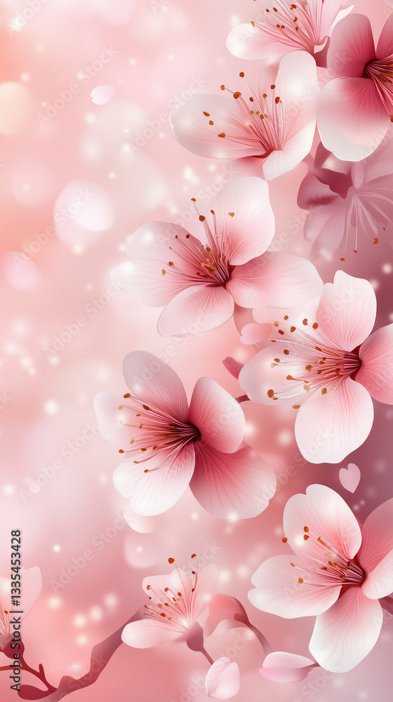 Cherry blossom branch with soft pink flowers on pastel background Cherry blossom branch with soft pink flowers on pastel background