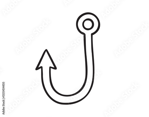 barbed fish hook doodle hand drawn icon. Outline drawing barbed fish hook line clipart symbol