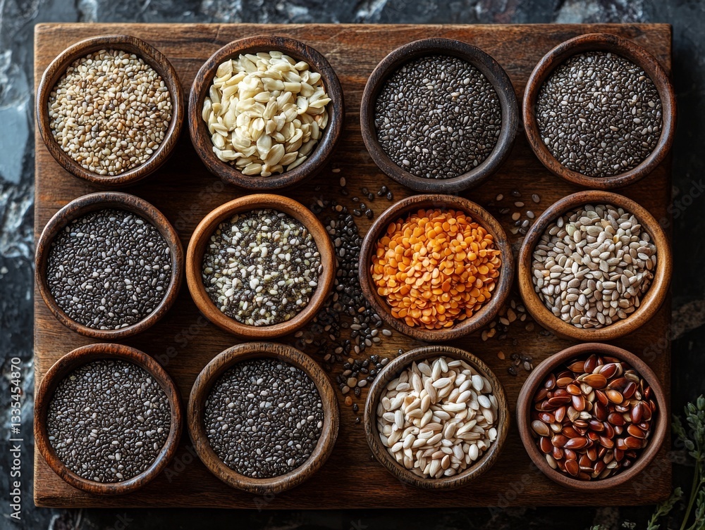 custom made wallpaper toronto digitalTop Down View of Wooden Board Displaying Various Protein Ingredients