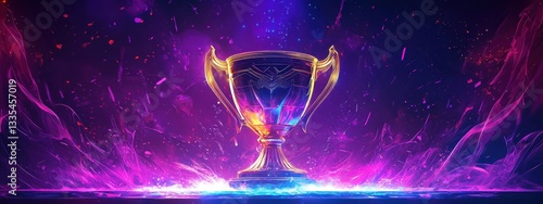 poster of tournament golden cup, lower, modern, highend background, high-tech, bright, purple and blue theme 