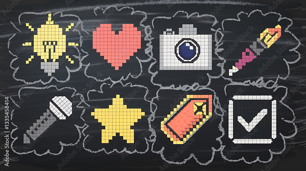 Pixelated icons creative ideas digital art graphic design elements Pixelated icons creative ideas digital art graphic design elements