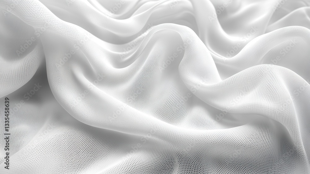 Obraz premium Smooth white fabric with delicate mesh texture draped in soft, flowing waves