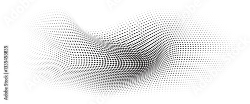 Obraz na płótnie Flowing Wave Dot Halftone Pattern: Curve Gradient Shape on Transparent Background. Suitable for AI, Tech, Network, Digital, Science, and Technology Themes. w salonie