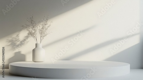 Wallpaper Mural White Product Display Platform with Vase and Natural Light Mockup Torontodigital.ca