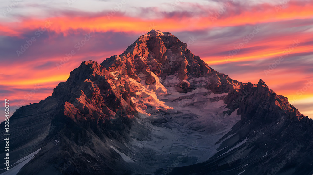 Fototapeta premium Majestic mountain peak at sunset Dramatic colors stunning vista