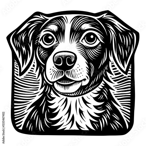 a charming black and white dog portrait, showcasing expressive eyes and intricate linework