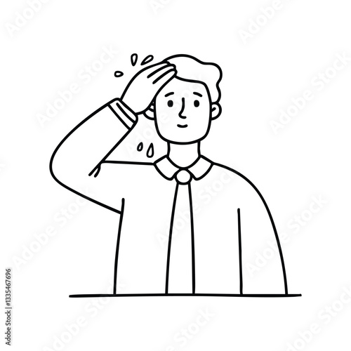 Nervous person wiping sweat from their forehead before speaking