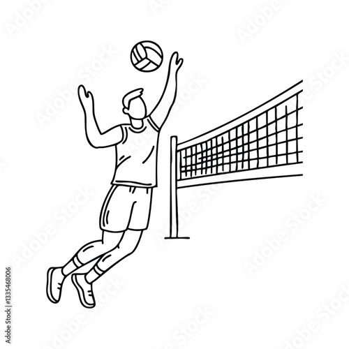 A volleyball player powerfully smashes the ball over the net