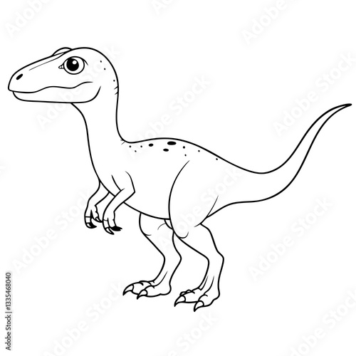 a detailed illustration of a dinosaur, depicting a raptor, in black and white