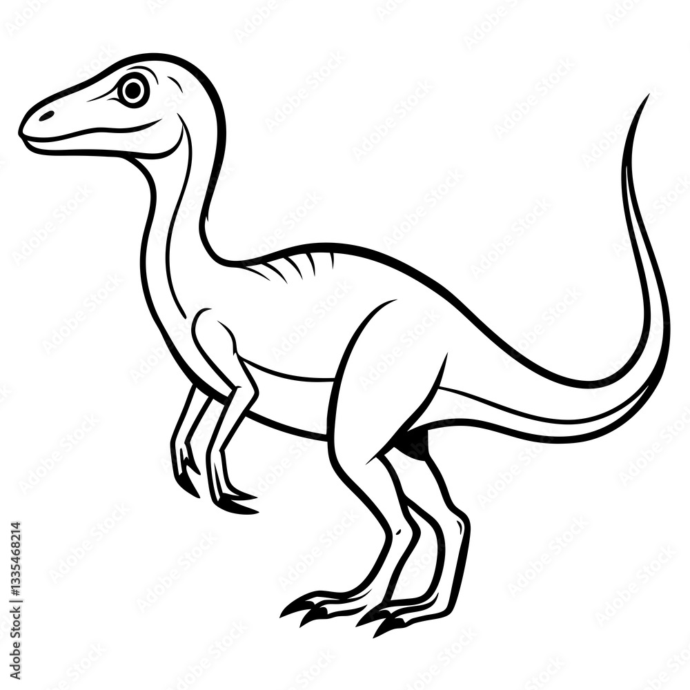 Obraz premium a sketch illustration of a dinosaur standing with a long tail. The dinosaur is depicted with a simple outline in black