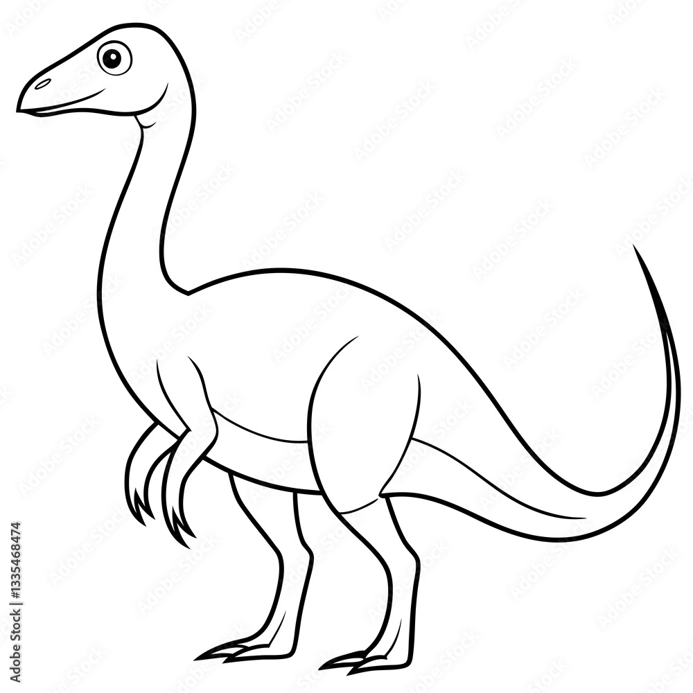 Fototapeta premium a cartoon outline illustration of a dinosaur, perfect for coloring books or educational materials. This prehistoric creature has a long neck and tail