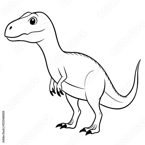 a Tyrannosaurus Rex in an outline, ready for coloring, a prehistoric predator shown in profile