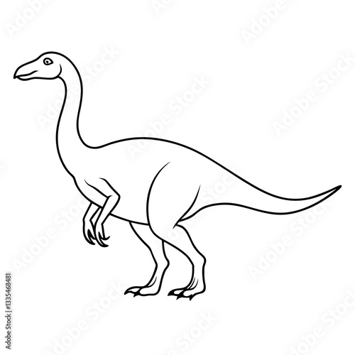 a line art of a dinosaur with long neck and long tail