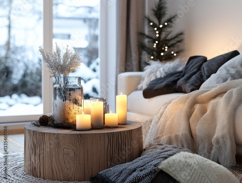 Wallpaper Mural Cozy living room decorated with candles and winter themed elements Torontodigital.ca