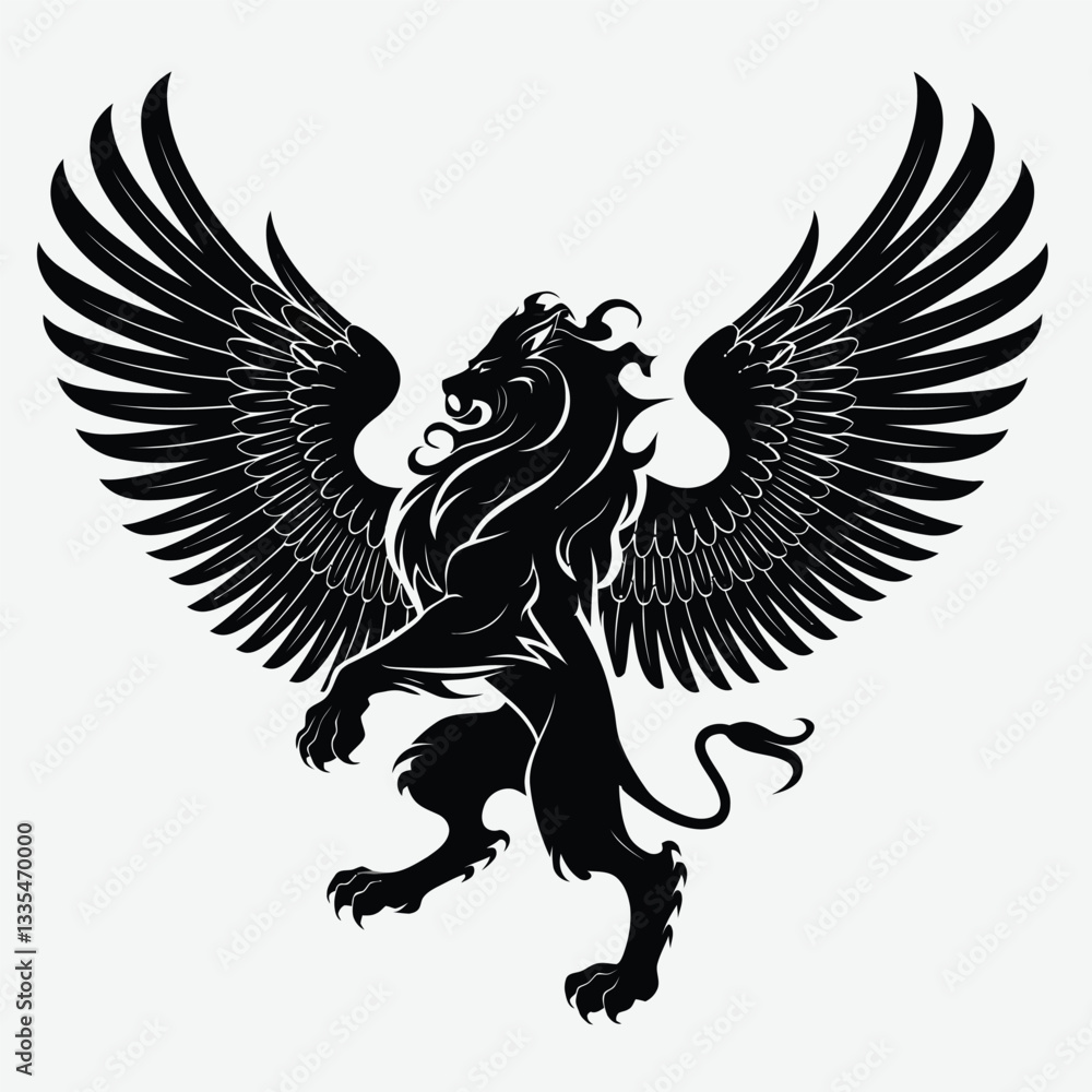 Fototapeta premium Majestic Winged Lion Logo - Bold Hybrid Animal Icon
