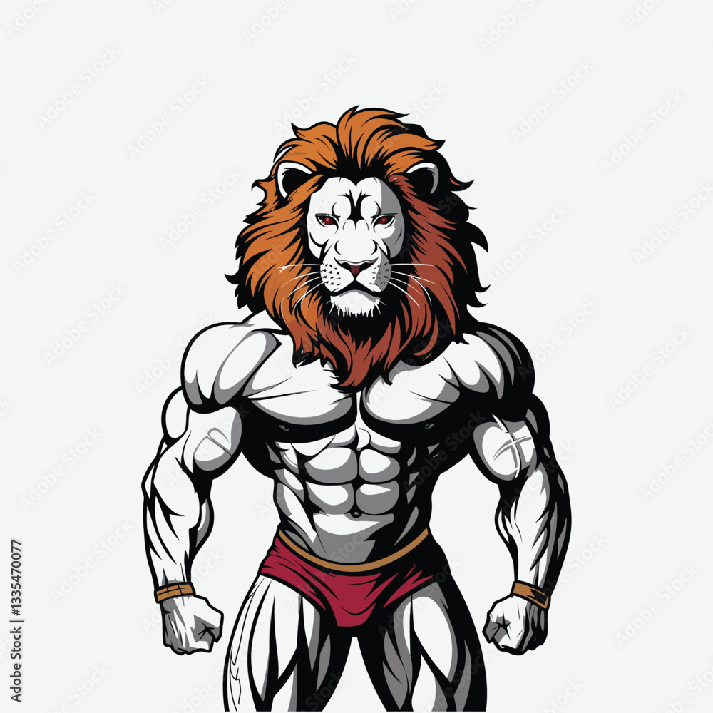 Majestic Lion Man Bodybuilder Mascot - Strong Animal Warrior Illustration Majestic Lion Man Bodybuilder Mascot - Strong Animal Warrior Illustration