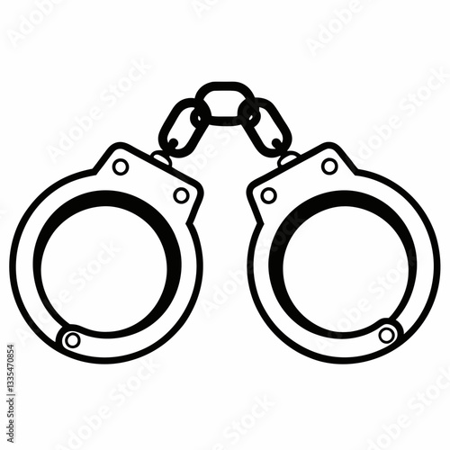 Handcuffs isolated on a white background showing metal chains and locks used for security and arrest