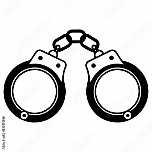 Handcuffs isolated on a white background showing metal chains and locks used for security and arrest