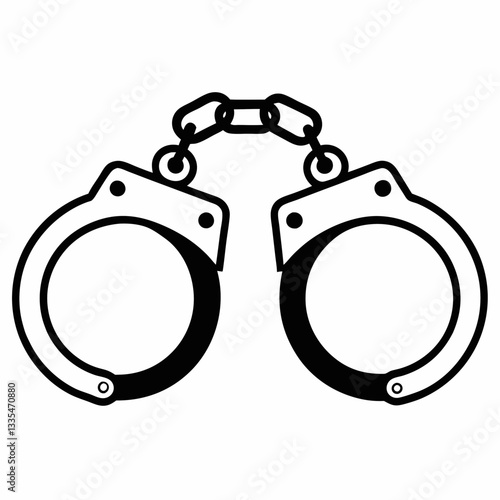 Handcuffs isolated on a white background showing metal chains and locks used for security and arrest